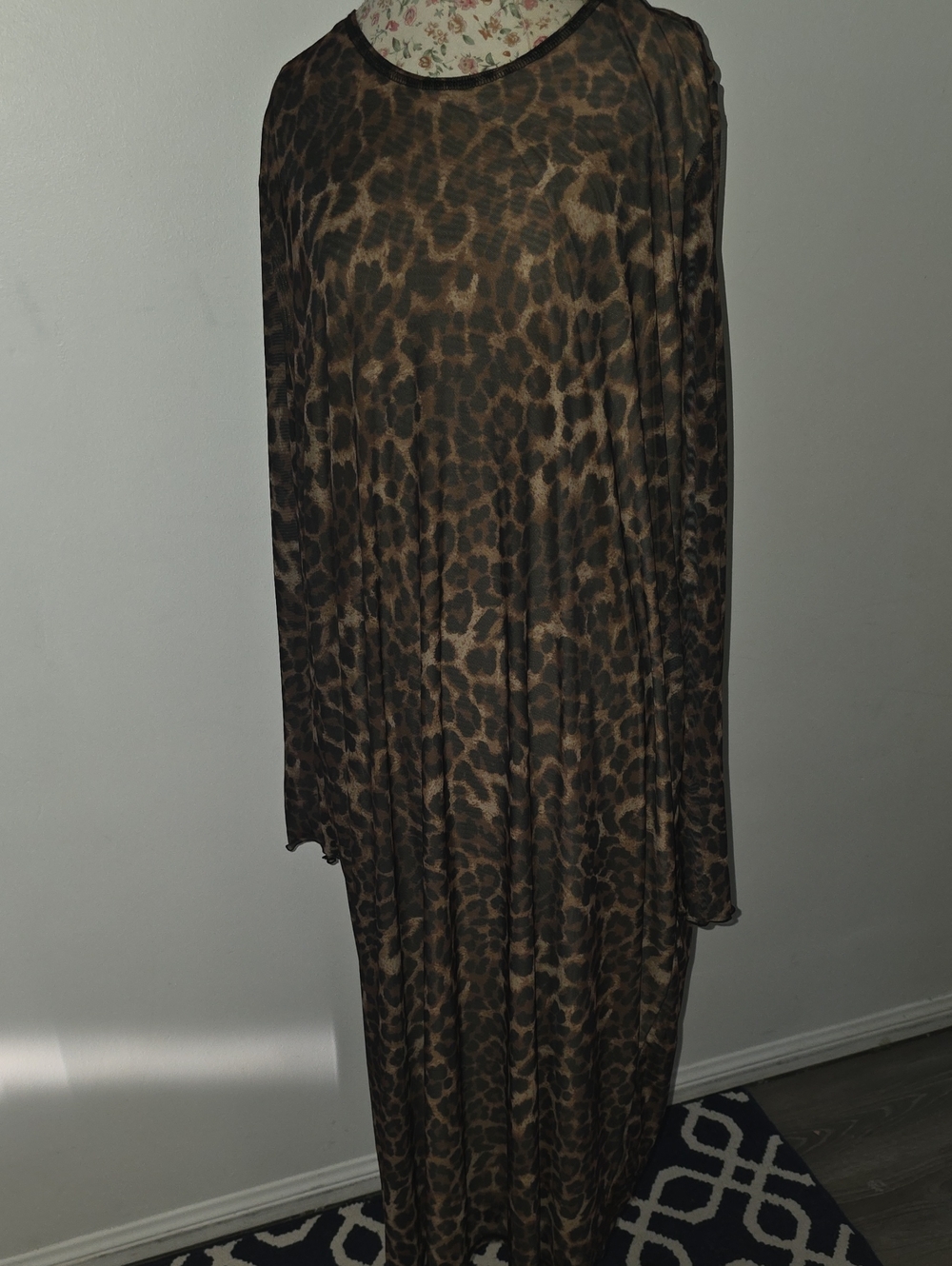 Long Sleeve Leopard Print Maxi Dress - Brown